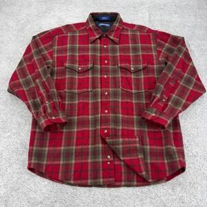 Pendleton Board Shirt Men Large Red Tartan Plaid Virgin Wool Double Pocket Heavy